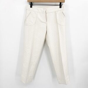 Anthro Cartonnier Charlie Cropped Textured‎ Polka Dot Trousers in Cream Size 0